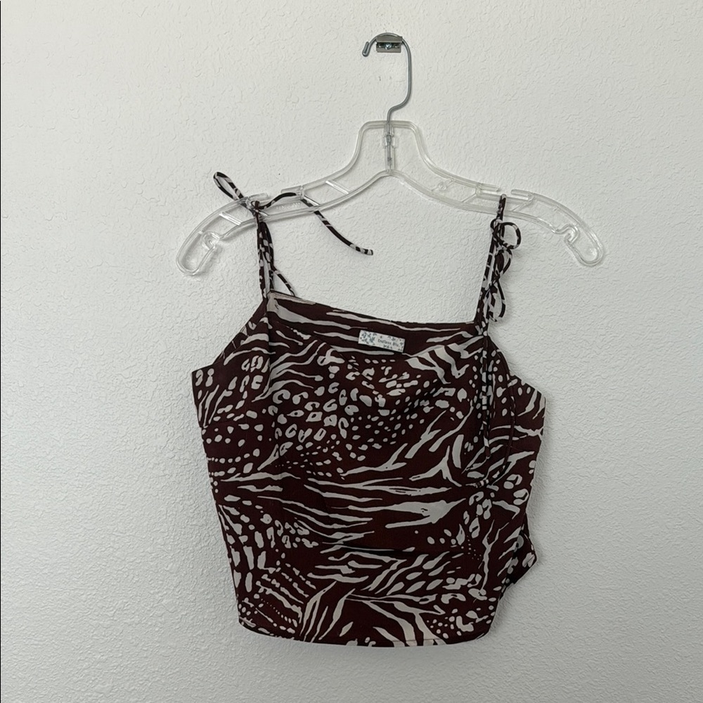 Brown and White Patterned Women's Top